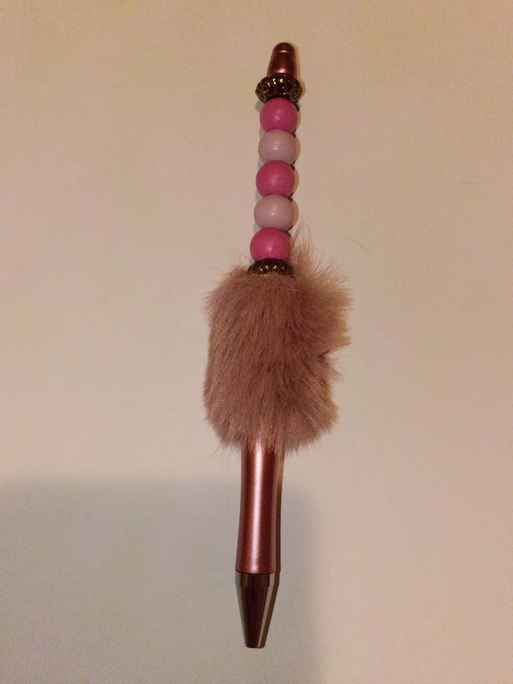 Pink Beaded Faux-Fur Charm Pen - Women Accessories